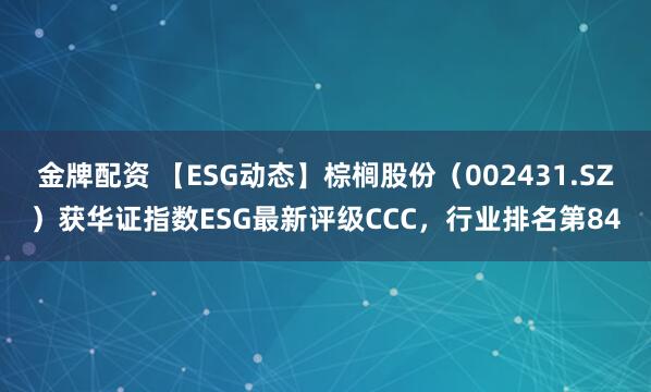 金牌配资 【ESG动态】棕榈股份（002431.SZ）获华证指数ESG最新评级CCC，行业排名第84